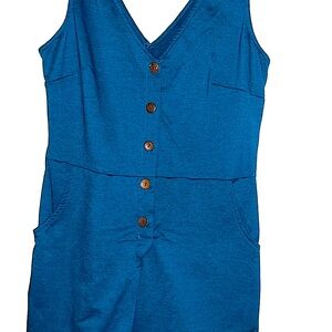 Blue Sleeveless Button-Down Women's Jumpsuit